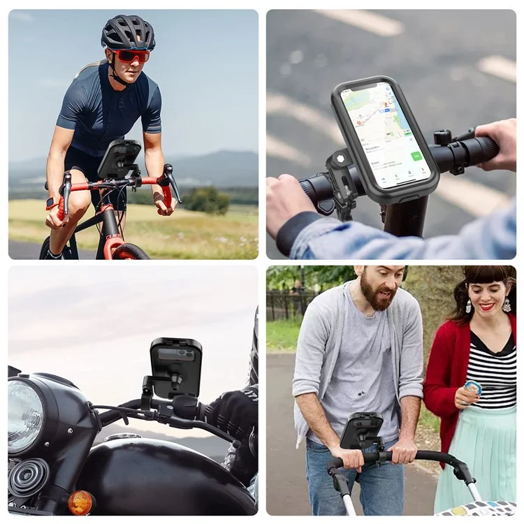 HL-159 Soporte para Teléfono de Espejo Retrovisor Impermeable para Motocicleta con Rotación para Teléfonos de 4,7-6,8 Pulgadas - Todo Negro
