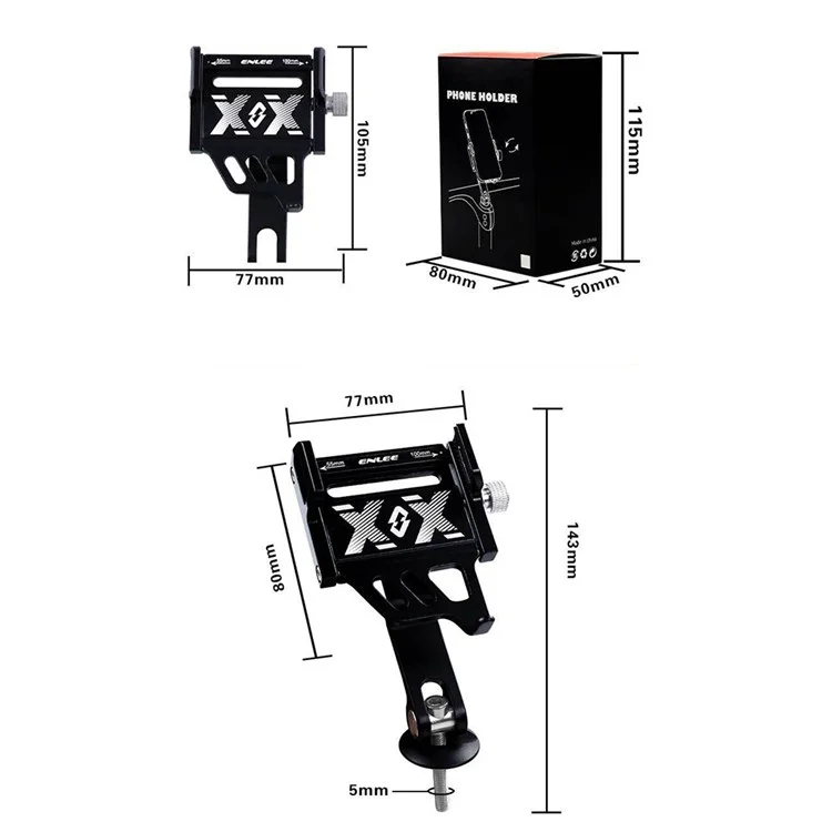 ENLEE Suporte de Telefone de Liga de Alumínio para Bicicleta (Design Rotativo) - Preto