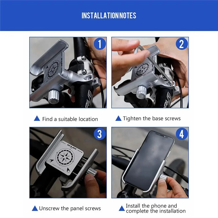 GUB P40 360 Gradi di Rotazione Supporto da Bicicletta per Manubrio in Lega di Alluminio per Telefono - Nero