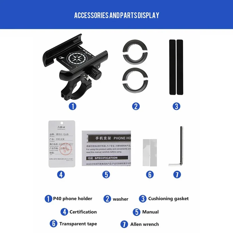 GUB P40 360 Degree Rotation Bicycle Handlebar Mount Aluminum Alloy Phone Holder Bracket - Silver