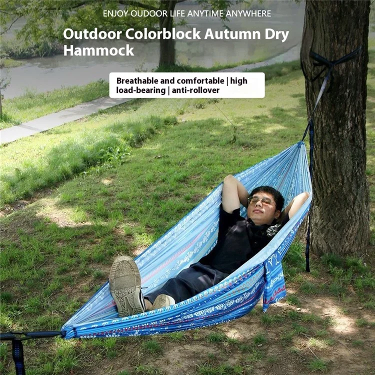 Hamac de Camping Portable pour 2 Personnes Anti-Basculement Balançoire Extérieure Lit Suspendu avec Sac de Rangement, Version Haut de Gamme - Bleu
