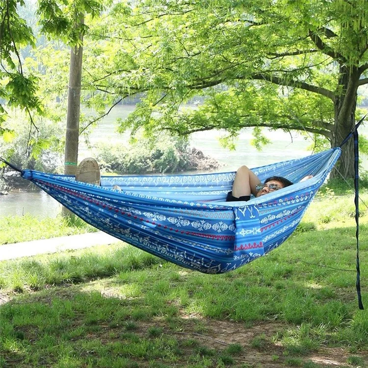 Hamac de Camping Portable pour 2 Personnes Anti-Basculement Balançoire Extérieure Lit Suspendu avec Sac de Rangement, Version Haut de Gamme - Bleu