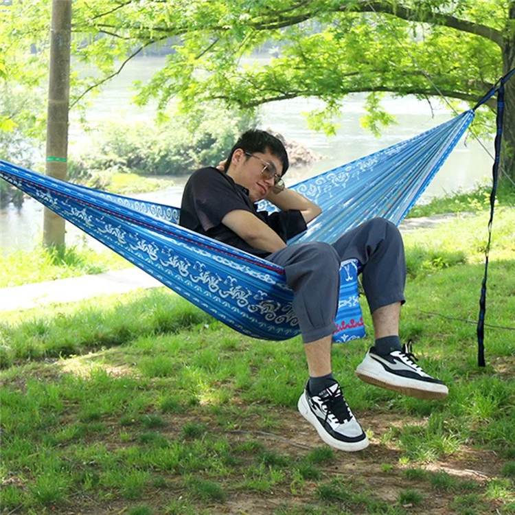 Hamac de Camping Portable pour 2 Personnes Anti-Basculement Balançoire Extérieure Lit Suspendu avec Sac de Rangement, Version Haut de Gamme - Bleu