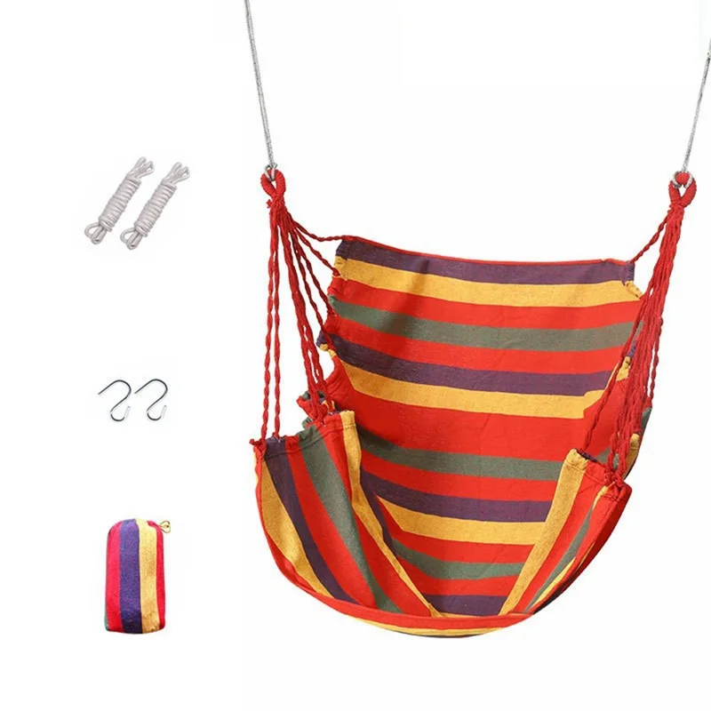 Hamaca de Lona para Exteriores con Silla Colgante para Camping, Patio o Jardín - Rayas Rojas