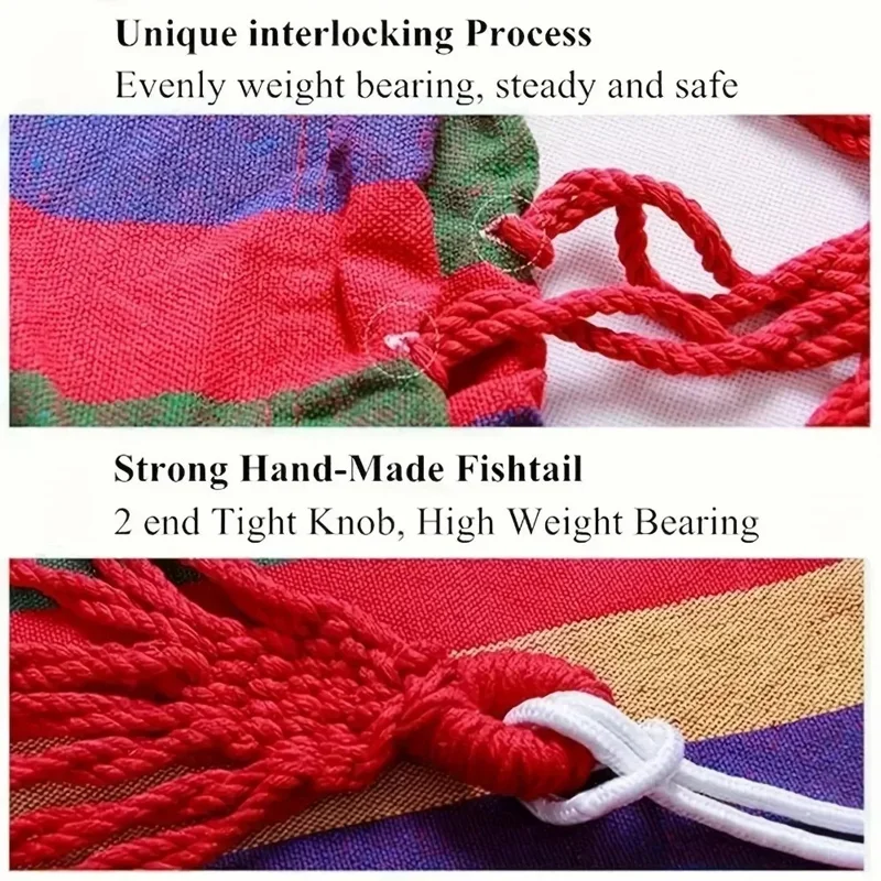 Outdoor Camping Patio Yard Canvas Hammock Chair Hanging Swing Seat with Cushion + Throw Pillow - White