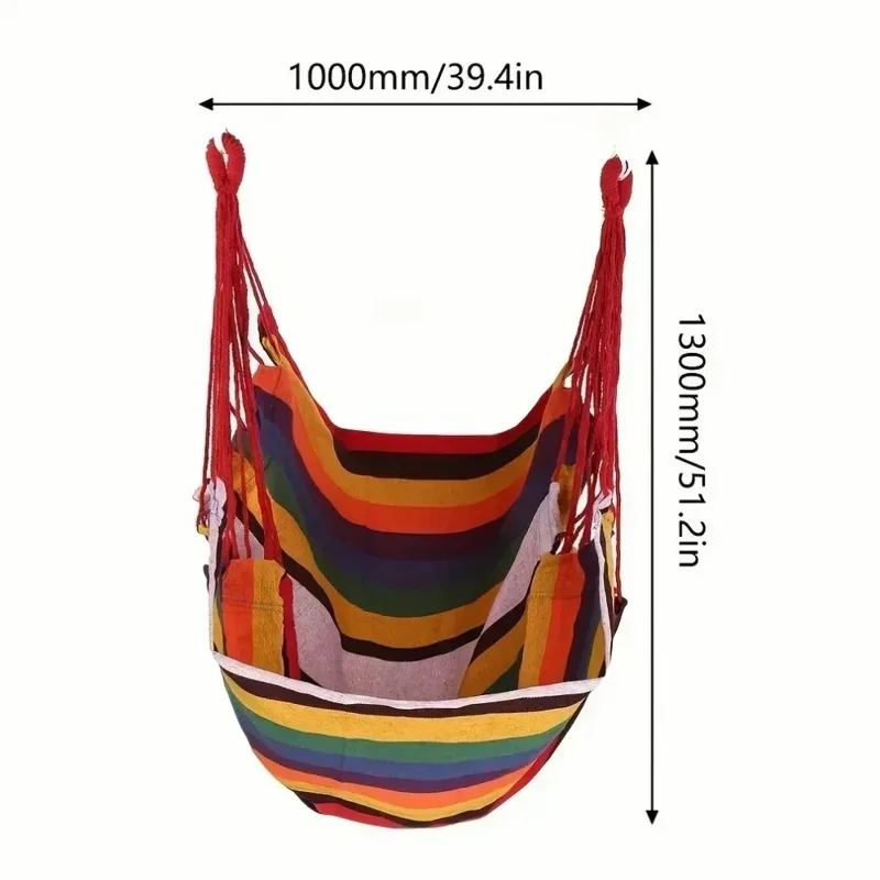 Outdoor Camping Patio Yard Canvas Hammock Chair Hanging Swing Seat with Cushion + Throw Pillow - Blue / White Stripe