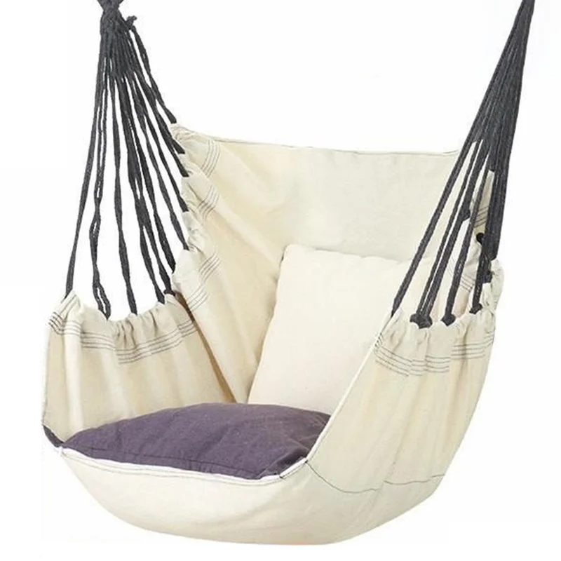 Cadeira de Rede de Camping com Zíper para Pátio e Jardim, Assento Suspenso com Núcleo de Almofada Removível + Almofada Decorativa - Branco