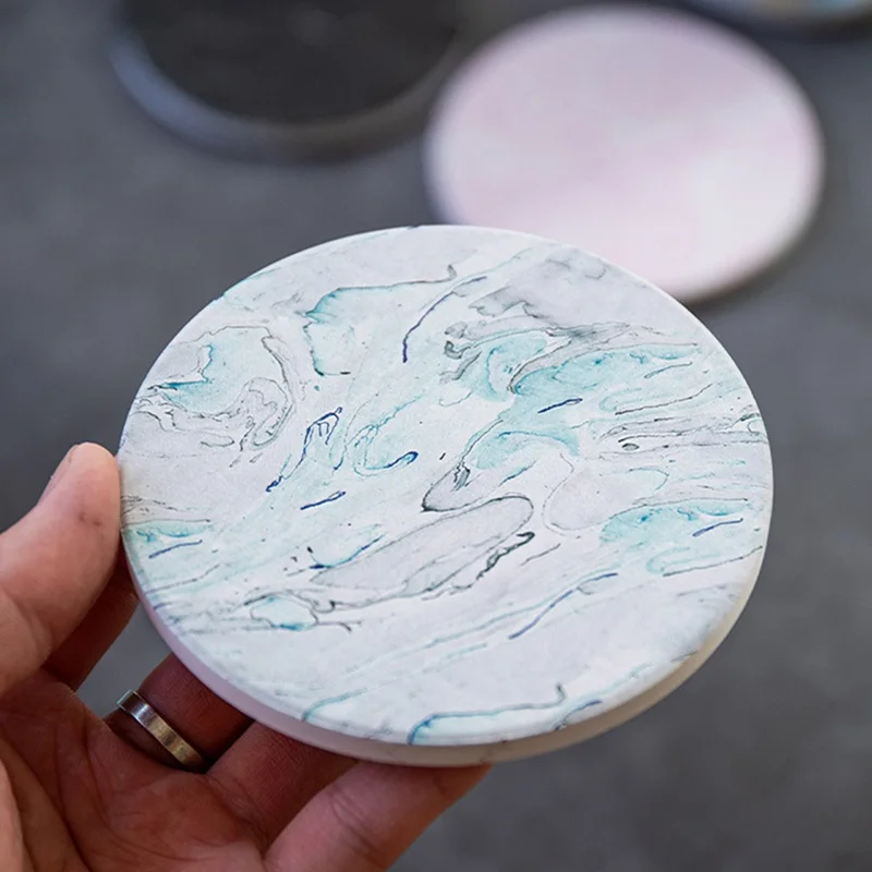 Marble Grain Cup Coaster Nordic Insulated Absorbent Round Ceramic Coffee Mug Placemat - White