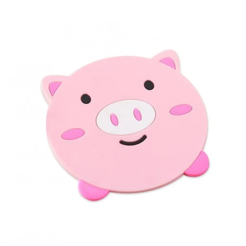 D06 Cute Cartoon Animal Shape Dining Table Silicone Coaster Coffee Tea Cup Mat Heat-resistant Pad Kitchen Decor - Pig