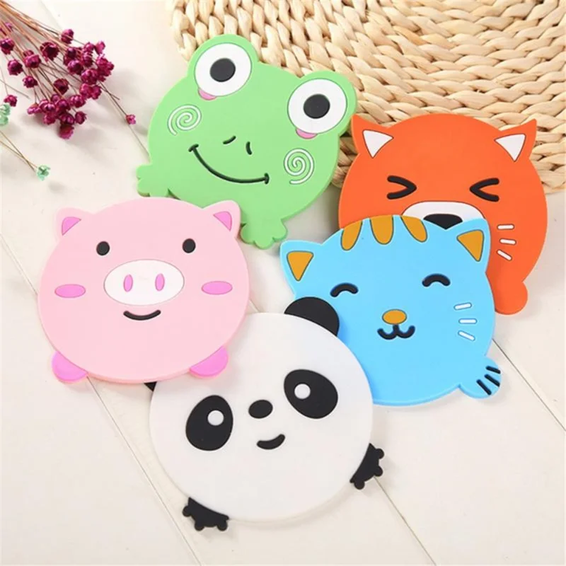 D06 Cute Cartoon Animal Shape Dining Table Silicone Coaster Coffee Tea Cup Mat Heat-resistant Pad Kitchen Decor - Pig