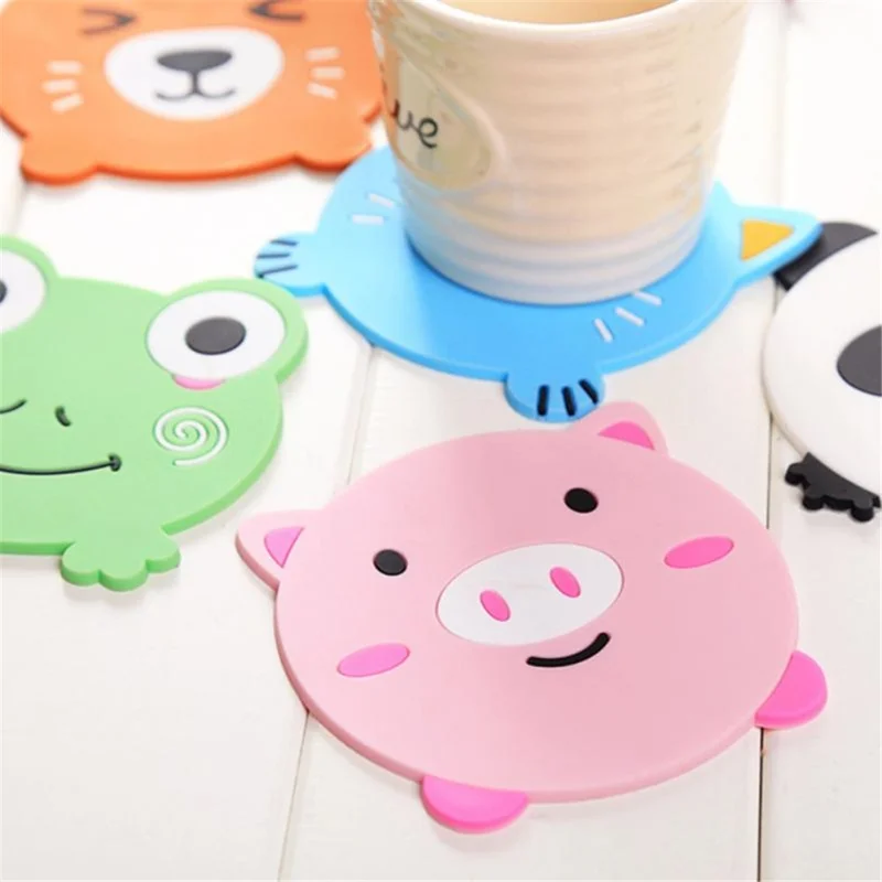 D06 Cute Cartoon Animal Shape Dining Table Silicone Coaster Coffee Tea Cup Mat Heat-resistant Pad Kitchen Decor - Pig