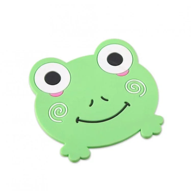 D06 Cute Cartoon Animal Shape Dining Table Silicone Coaster Coffee Tea Cup Mat Heat-resistant Pad Kitchen Decor - Frog