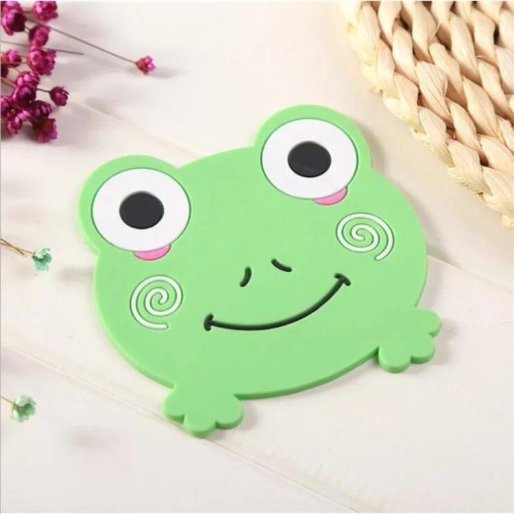 D06 Cute Cartoon Animal Shape Dining Table Silicone Coaster Coffee Tea Cup Mat Heat-resistant Pad Kitchen Decor - Frog
