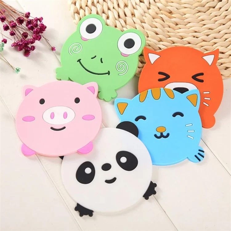 D06 Cute Cartoon Animal Shape Dining Table Silicone Coaster Coffee Tea Cup Mat Heat-resistant Pad Kitchen Decor - Frog