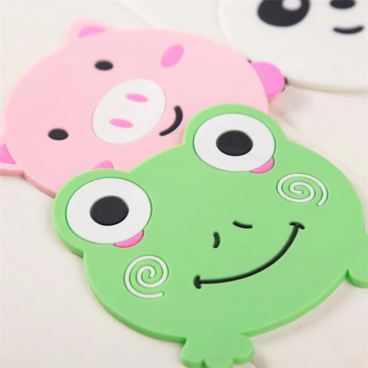 D06 Cute Cartoon Animal Shape Dining Table Silicone Coaster Coffee Tea Cup Mat Heat-resistant Pad Kitchen Decor - Frog