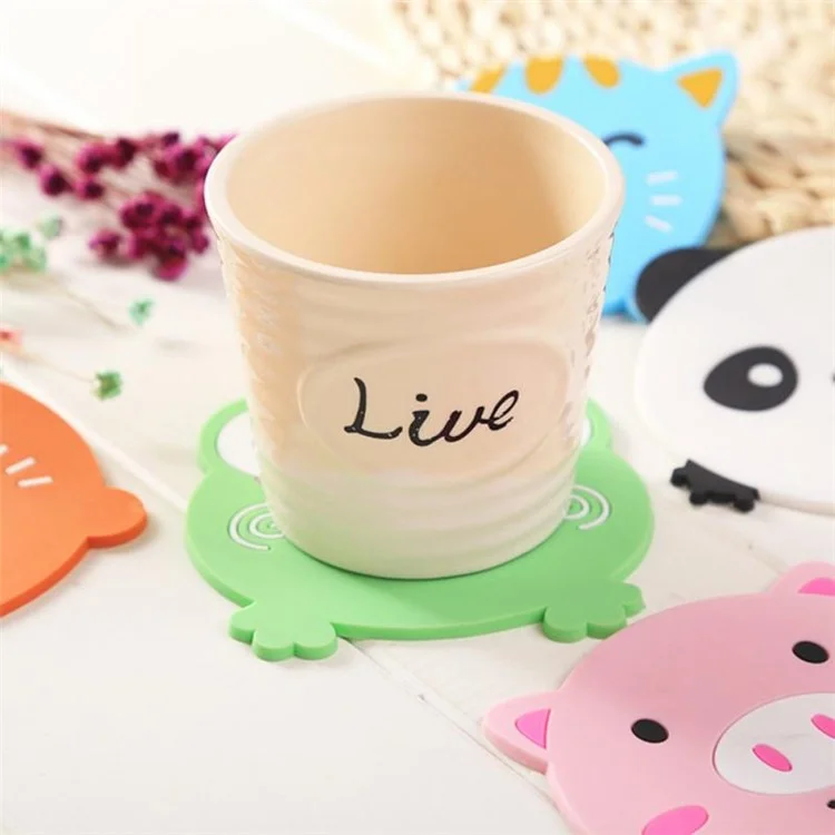 D06 Cute Cartoon Animal Shape Dining Table Silicone Coaster Coffee Tea Cup Mat Heat-resistant Pad Kitchen Decor - Frog