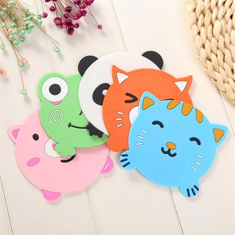 D06 Cute Cartoon Animal Shape Dining Table Silicone Coaster Coffee Tea Cup Mat Heat-resistant Pad Kitchen Decor - Frog