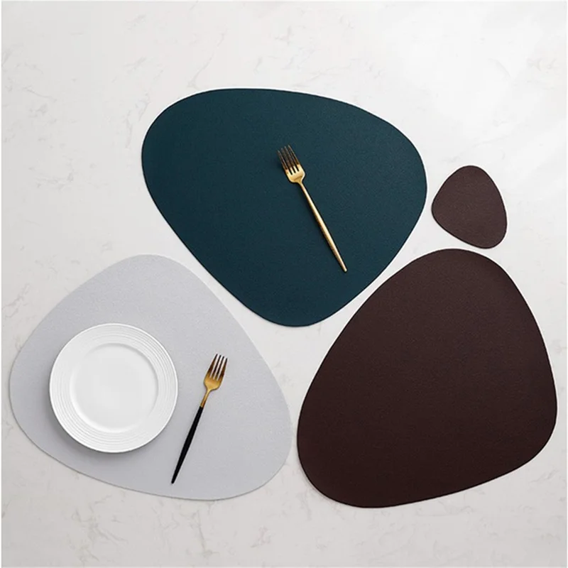 CDY002 PVC Leather Heat Insulation Placemats Bowl Coaster Kitchen Non-Slip Tableware Pad Table Mat, Size L - Dark Green