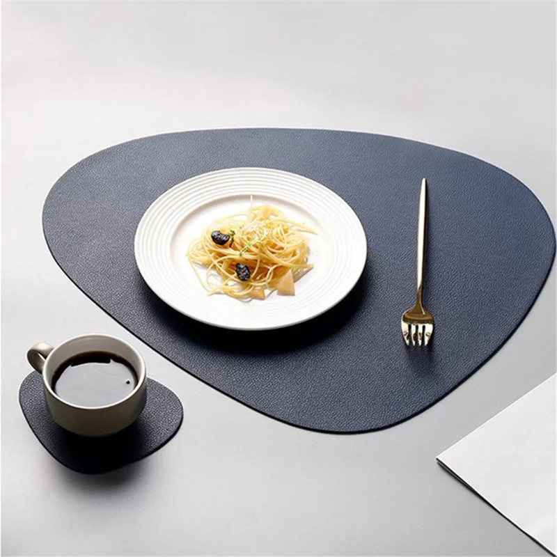 CDY002 PVC Leather Heat Insulation Placemats Bowl Coaster Kitchen Non-Slip Tableware Pad Table Mat, Size L - Dark Green