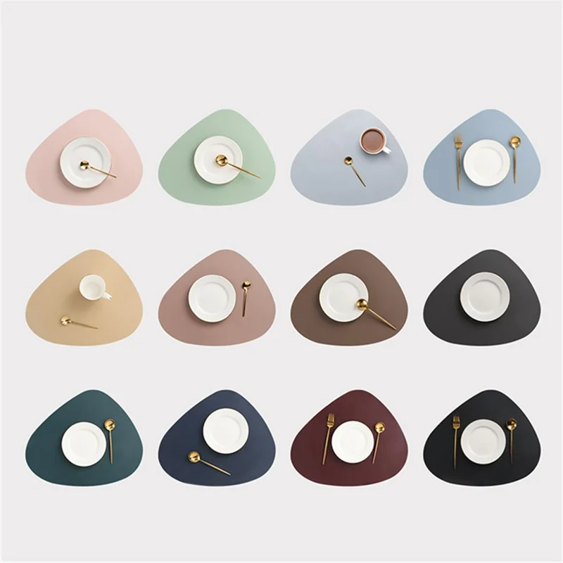 CDY002 PVC Leather Heat Insulation Placemats Bowl Coaster Kitchen Non-Slip Tableware Pad Table Mat, Size L - Dark Green