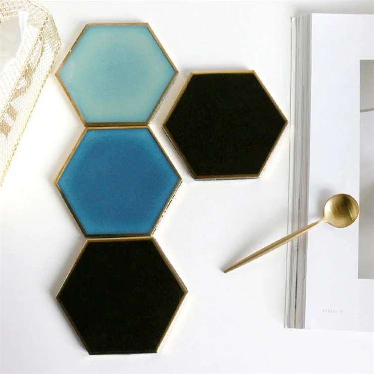 Hexágono De Estilo Nórdico Hexagonal Placemat De Cerámica De Cerámica Aislamiento De Calor Mesa De Montura Mesa Mesa Almohadillas - Negro