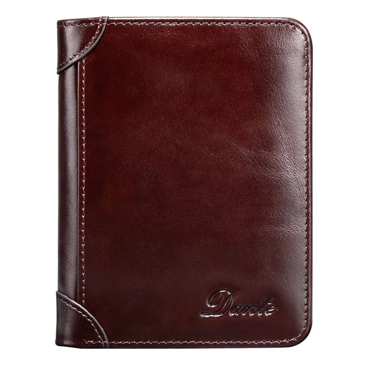 DANTE B922 RFID Blocking Stylish Top Layer Cowhide Men Short Wallet Cards Cash Carrying Bag - Coffee