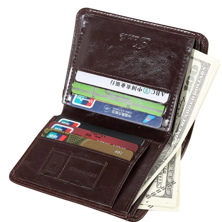 DANTE B922 RFID Blocking Stylish Top Layer Cowhide Men Short Wallet Cards Cash Carrying Bag - Coffee