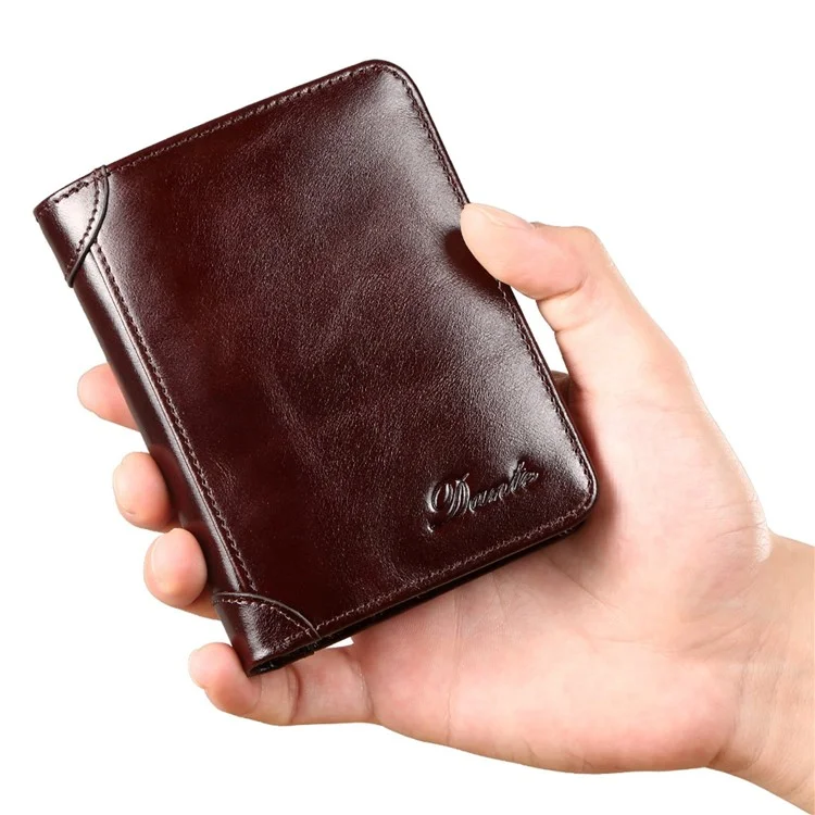 DANTE B922 RFID Blocking Stylish Top Layer Cowhide Men Short Wallet Cards Cash Carrying Bag - Coffee