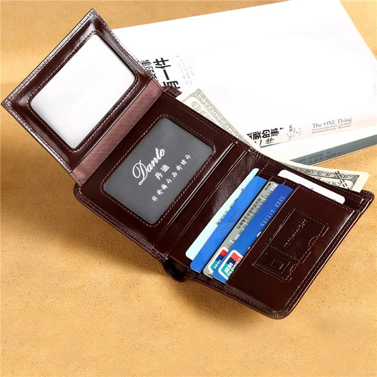 DANTE B922 RFID Blocking Stylish Top Layer Cowhide Men Short Wallet Cards Cash Carrying Bag - Coffee