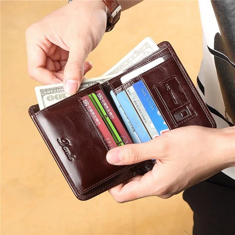 DANTE B922 RFID Blocking Stylish Top Layer Cowhide Men Short Wallet Cards Cash Carrying Bag - Coffee