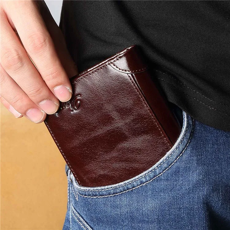 DANTE B922 RFID Blocking Stylish Top Layer Cowhide Men Short Wallet Cards Cash Carrying Bag - Coffee
