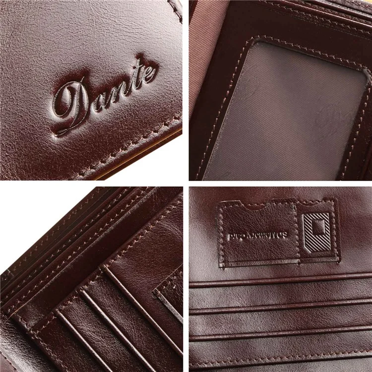 DANTE B922 RFID Blocking Stylish Top Layer Cowhide Men Short Wallet Cards Cash Carrying Bag - Coffee
