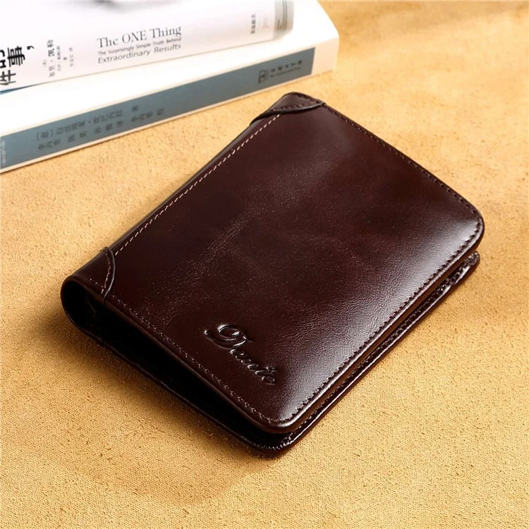 DANTE B922 RFID Blocking Stylish Top Layer Cowhide Men Short Wallet Cards Cash Carrying Bag - Coffee