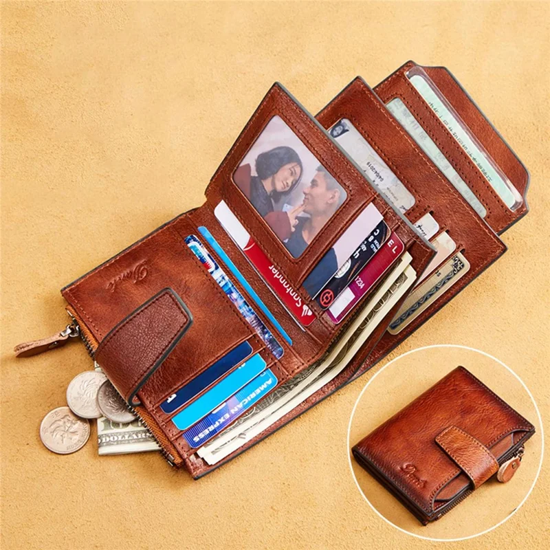 DANTE D05508 Full Grain Cowhide Leather Multiple Card Slots Wallet RFID Blocking Cash Pouch - Brown
