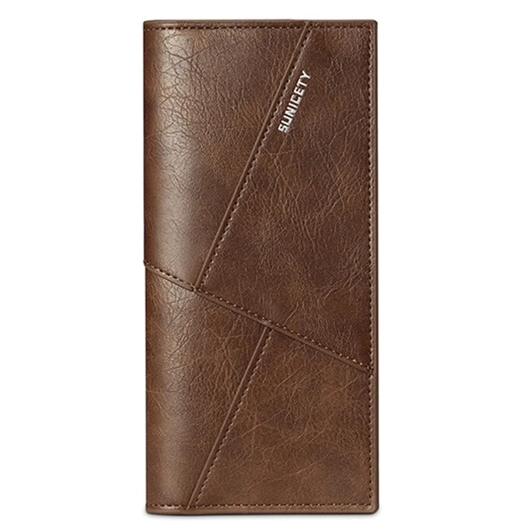 SUNICETY Men RFID Blocking Bifold Long Wallet Credit Card Holder Slim PU Leather Purse - Coffee