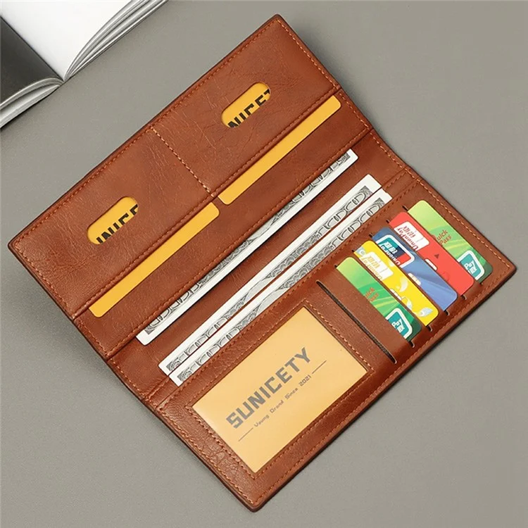 SUNICETY Men RFID Blocking Bifold Long Wallet Credit Card Holder Slim PU Leather Purse - Coffee