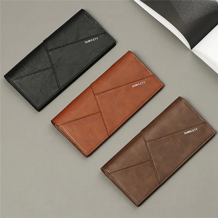 SUNICETY Men RFID Blocking Bifold Long Wallet Credit Card Holder Slim PU Leather Purse - Coffee