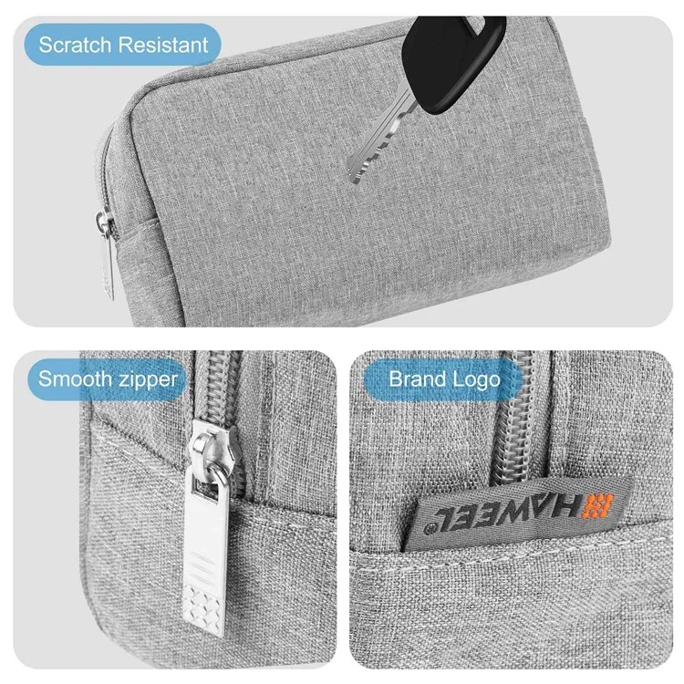 HAWEEL HWL2127 Bolsa de Transporte de Acessórios Digitais com Zíper Resistente à Água Cabo de Dados Powerbank Bolsa de Armazenamento - Cinza