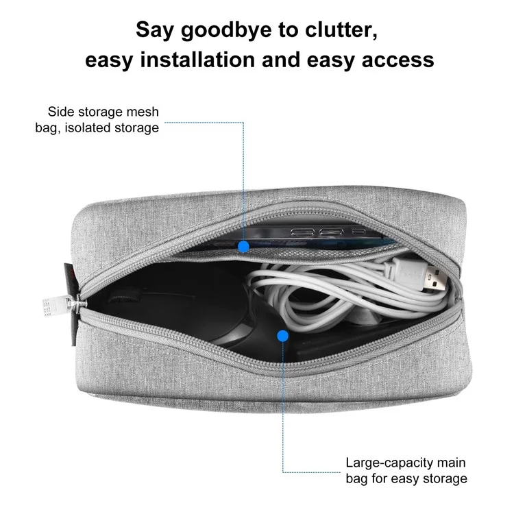 HAWEEL HWL2127 Bolsa de Transporte de Acessórios Digitais com Zíper Resistente à Água Cabo de Dados Powerbank Bolsa de Armazenamento - Cinza