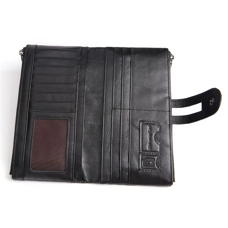 2072 Double Zipper Long Wallet RFID Blocking Top Layer Cowhide Cellphone Clutch Coin Purse Card Slots - Black