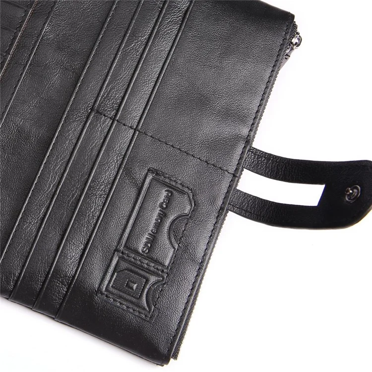 2072 Double Zipper Long Wallet RFID Blocking Top Layer Cowhide Cellphone Clutch Coin Purse Card Slots - Black