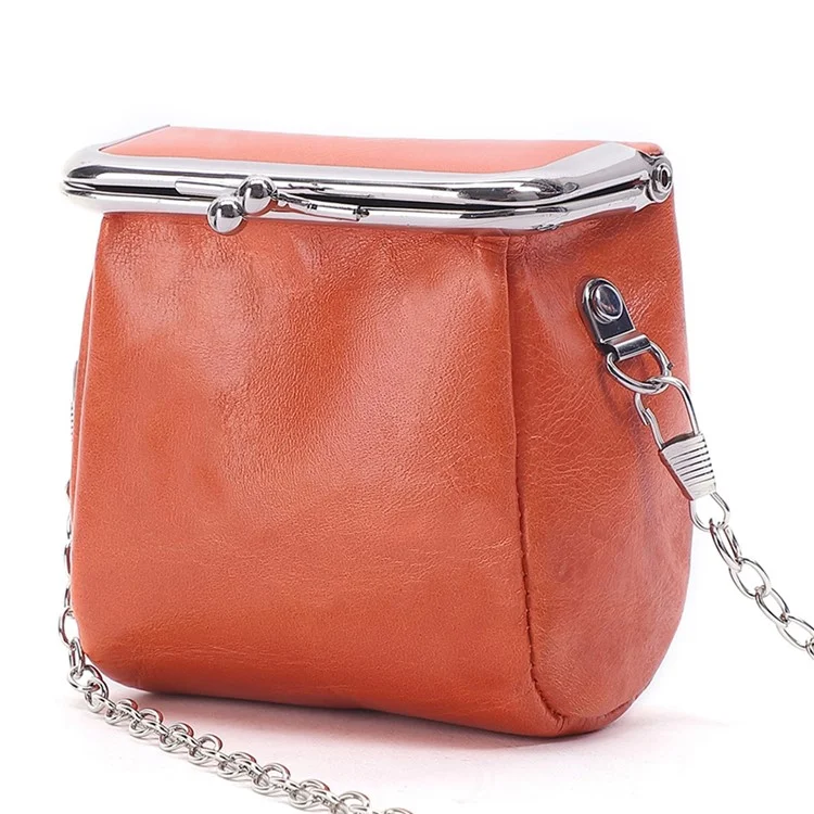 K099 Women's Vintage Pouch Kiss-lock Coin Lipstick Change Purse Wallet Crossbody Shoulder Bag - Orange