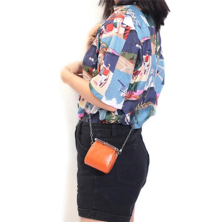 K099 Women's Vintage Pouch Kiss-lock Coin Lipstick Change Purse Wallet Crossbody Shoulder Bag - Orange