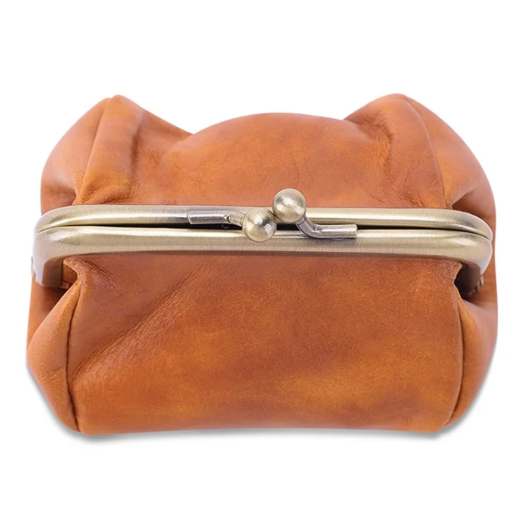 K095 Retro Handmade Coin Purse Clutch Money Bag Top Layer Cowhide Women Girl Wallet - Braun