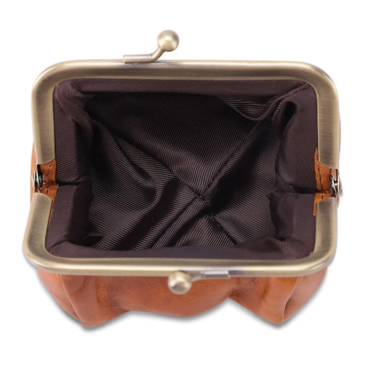 K095 Retro Handmade Coin Purse Clutch Money Bag Top Layer Cowhide Women Girl Wallet - Braun