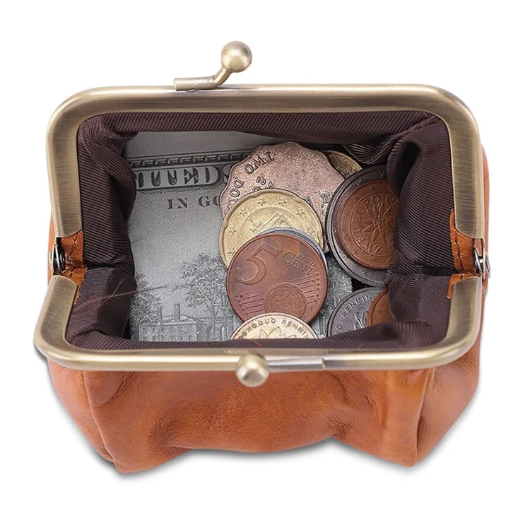 K095 Retro Handmade Coin Purse Clutch Money Bag Top Layer Cowhide Women Girl Wallet - Braun
