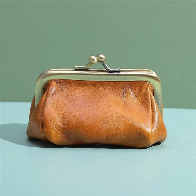 K095 Retro Handmade Coin Purse Clutch Money Bag Top Layer Cowhide Women Girl Wallet - Braun