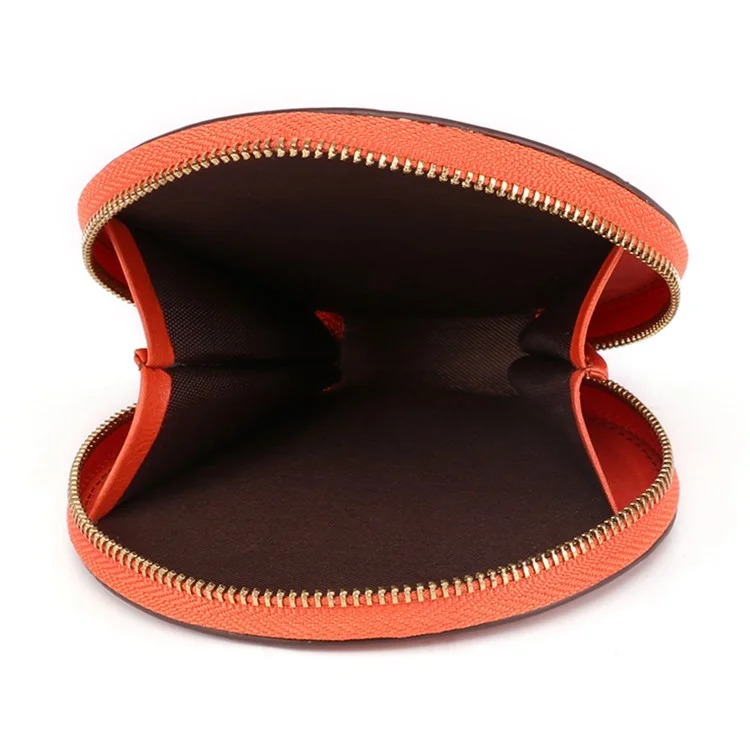 K058 Top Layer Cowhide Coin Purse Portable Mini Round Zipper Wallet Storage Bag with Strap - Orange