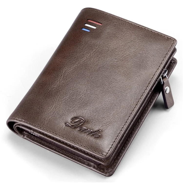 Dante QB4013 Bolsa de Monedas Rfid Bloqueo Men Billetera Corta Capa de Vintage Top Caquero Con Bolsillo Con Cremallera de Bolsillo - Café
