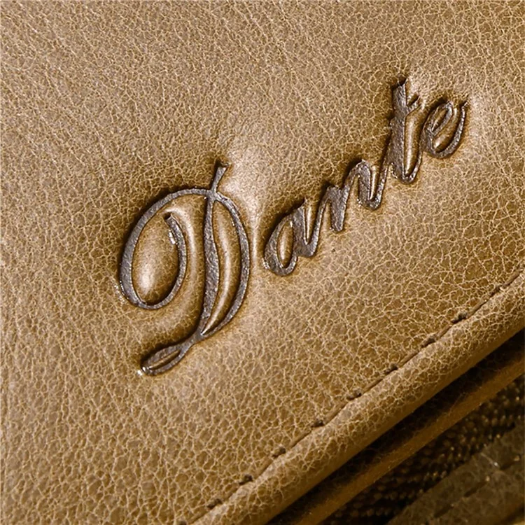 Dante QB4013 Bolsa de Monedas Rfid Bloqueo Men Billetera Corta Capa de Vintage Top Caquero Con Bolsillo Con Cremallera de Bolsillo - Café